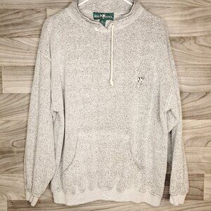 Vintage Big Dogs Pullover Sweater Draw Strings Pockets Size L White Speckle USA